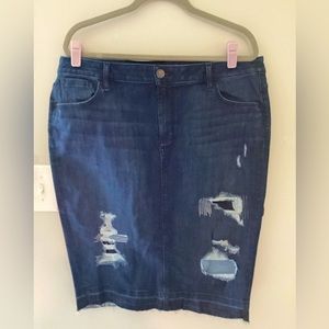 Lane Bryant’s 6th& Lane denim distressed pencil skirt.